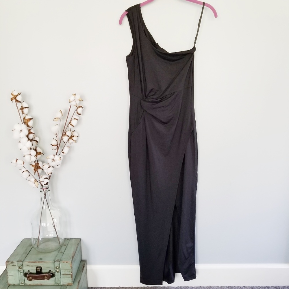 {Bardot} Black One Shoulder Maxi Mid Calf Dress SM - Picture 5 of 8